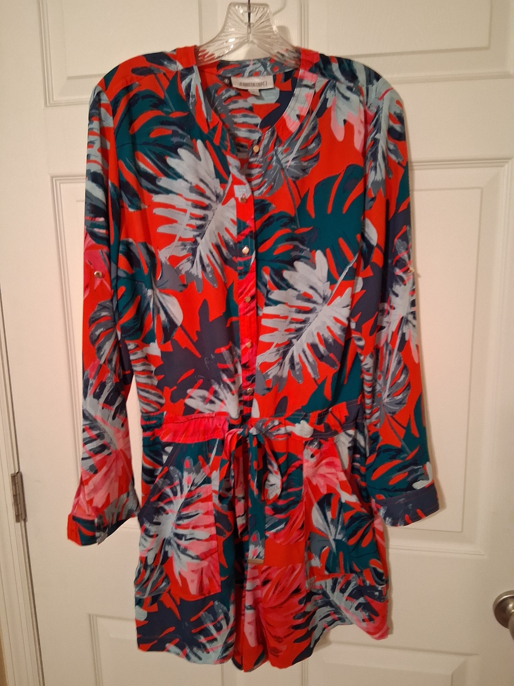 Jennifer Lopez Coral & Teal Tropical Print Romper